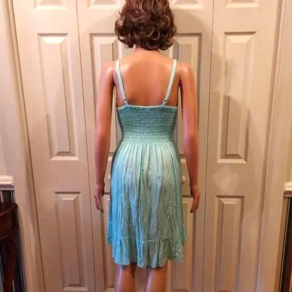 Island Planet Miami Beach Aqua Adjustable Strap Embroidered Sundress NWOT - Picture 4 of 6